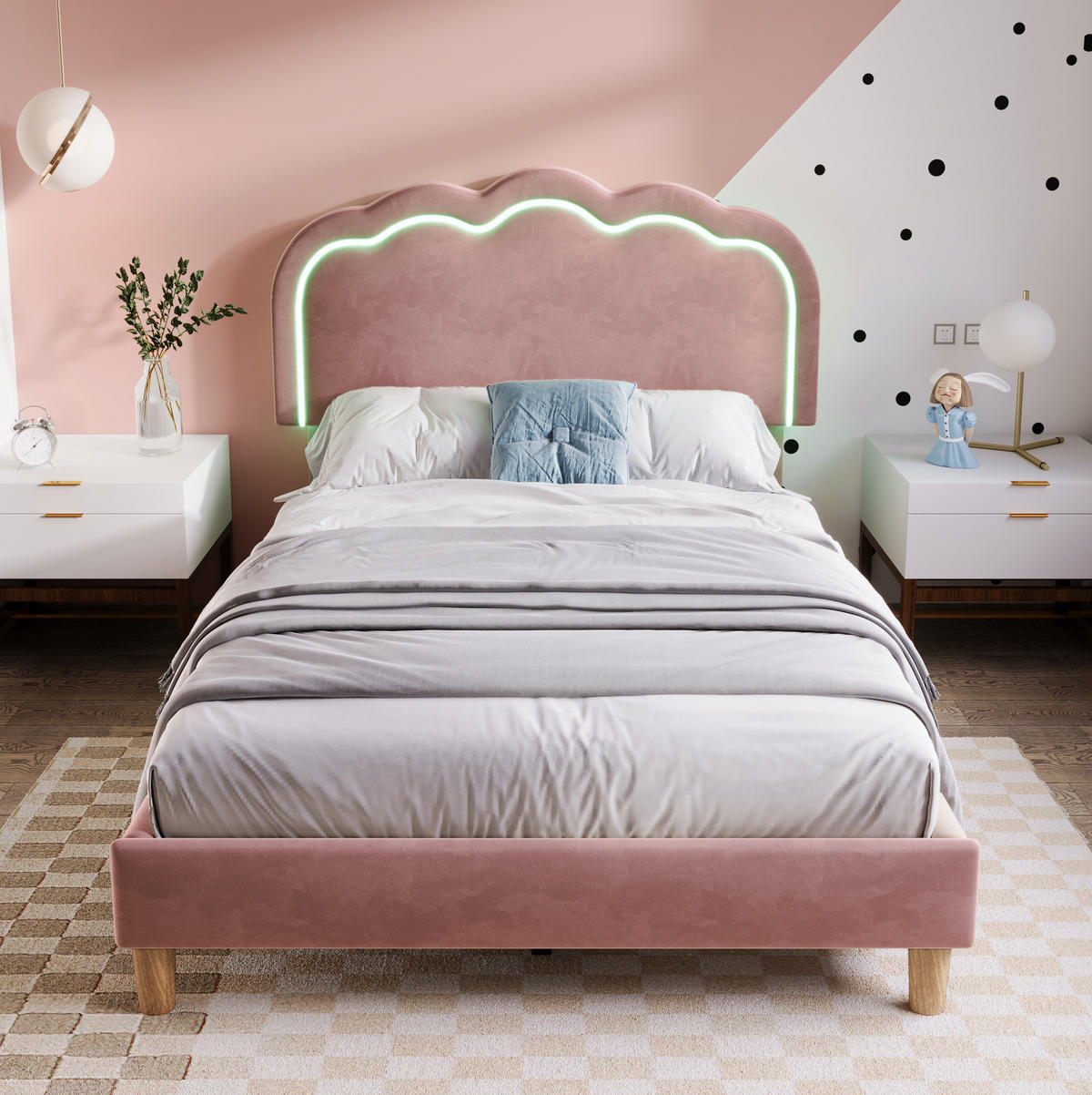 POLSTERBETT mit LED-Kopfteil 90x190 cm Samt Pink - Pink, Metall (90/190cm) - Meubliv
