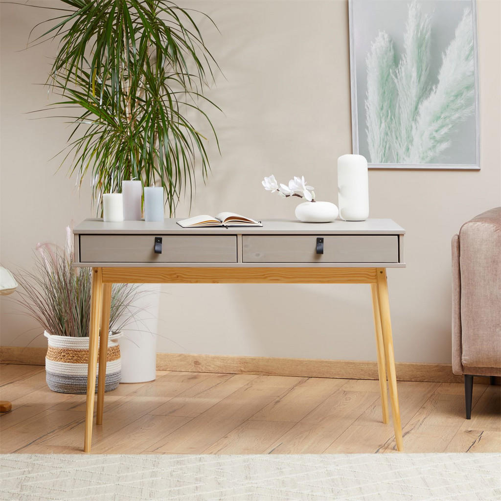 Thumbnail - Idimex Schreibtisch, Grau, Natur, Holz, Holz, Kiefer, Mode, 110x76x50 cm, FSC Mix, Arbeitszimmer, Schreibtische, Bürotis...