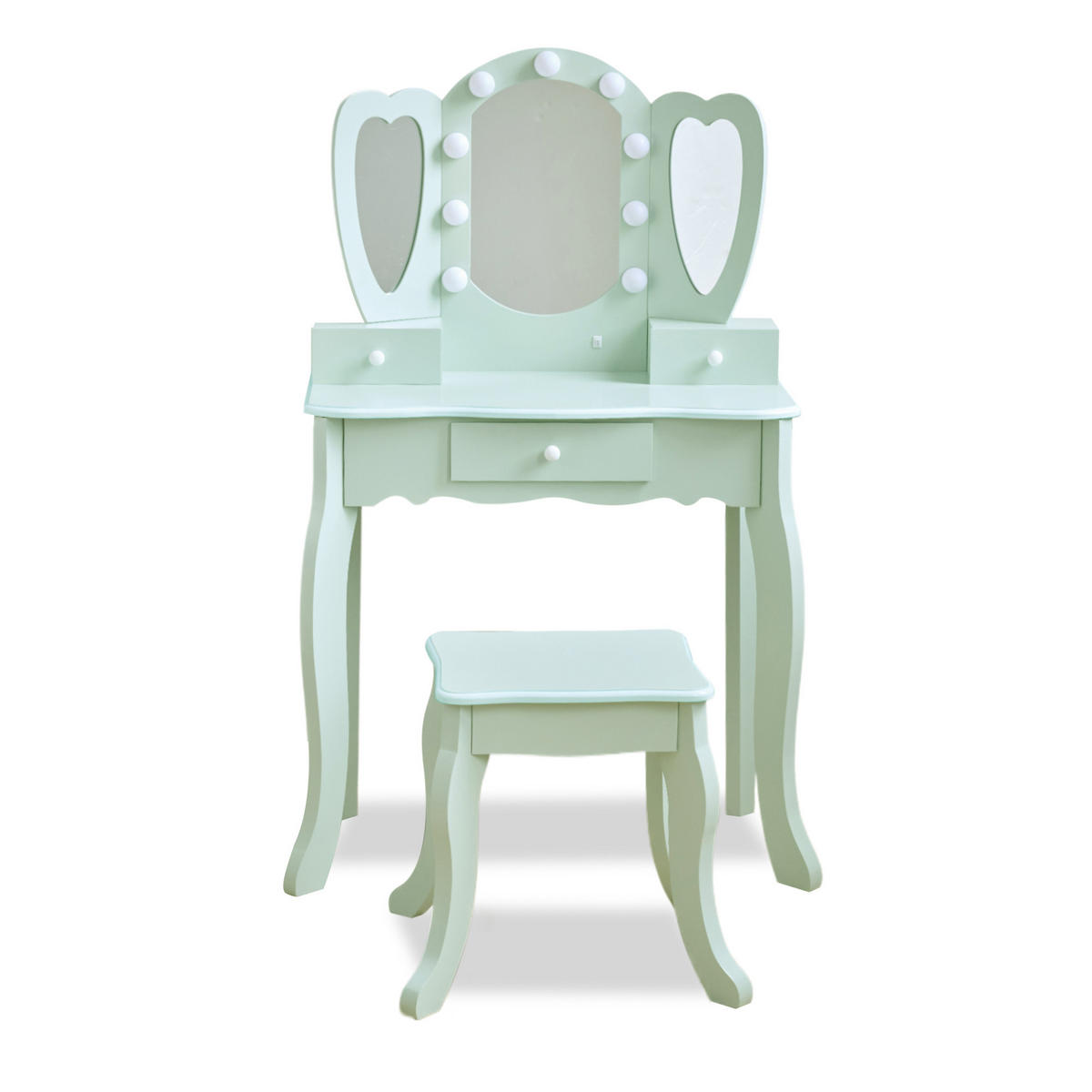 KINDER-SCHMINKTISCH herzförmig mit LED, Salbeigrün, 100cm - Grün, Holzwerkstoff (33/100/65cm) - Teamson Kids