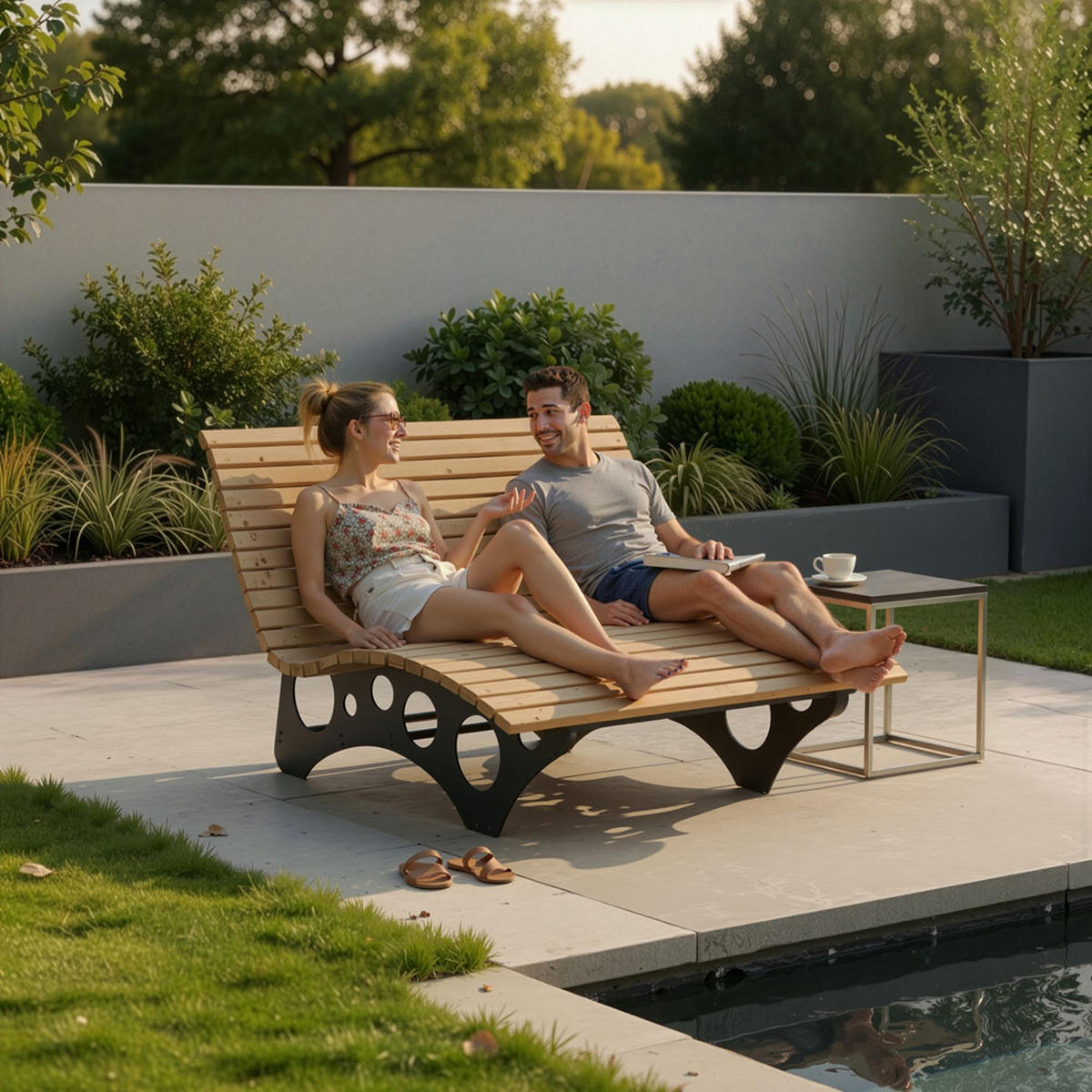 WELLENHOLZLIEGE TAIGA - 150 cm - Naturfarben, Holz (150/114/157cm) - Home Deluxe