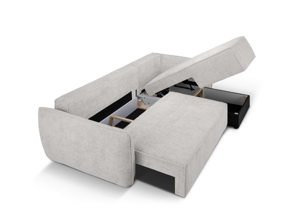 AUSKLAPPBARES-ECKSOFA rechts mit Container Kaelle aus Chenille-Stoff hellgrau 4 Sitzplätze - Hellgrau, Textil (165/252cm) - Micadoni