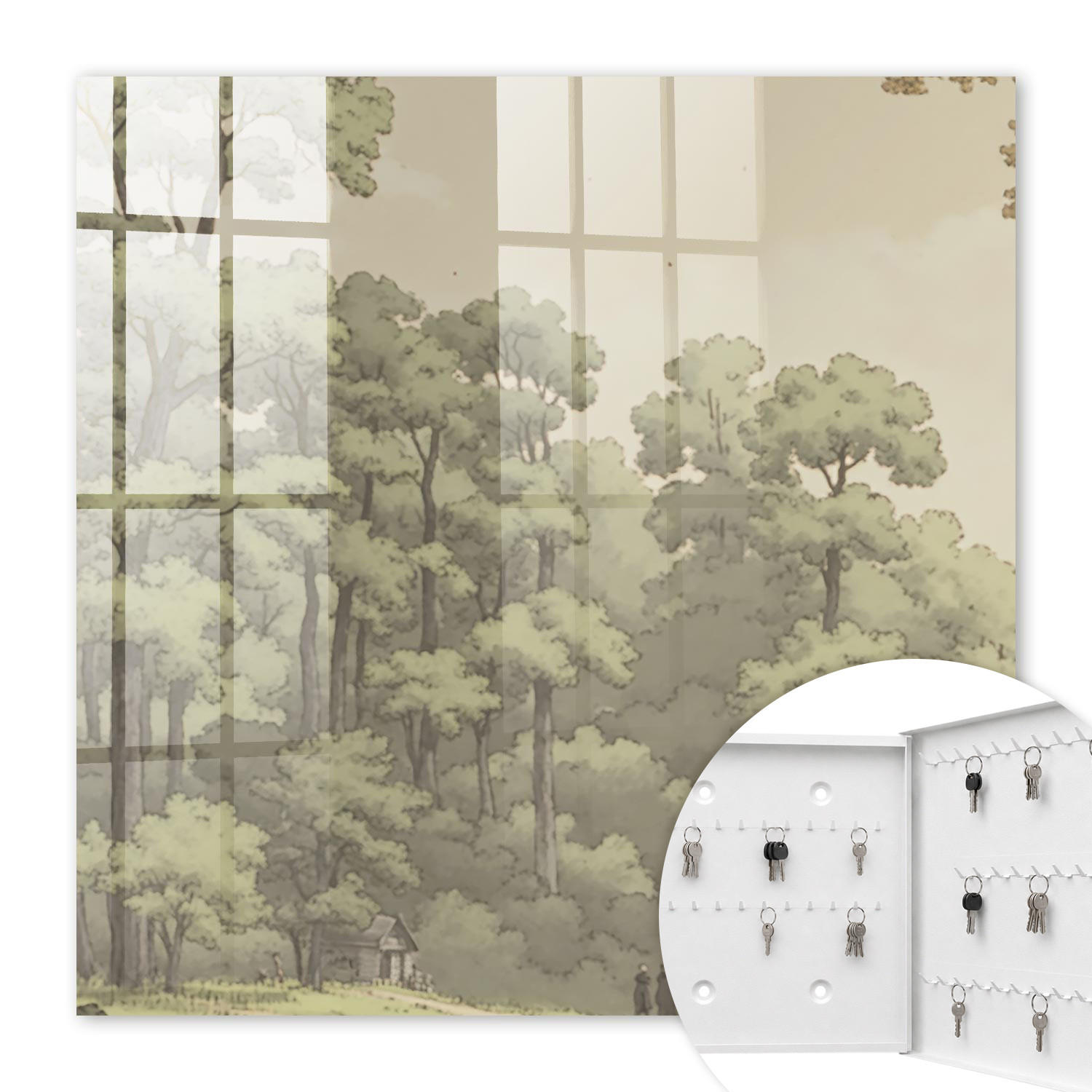 SCHLÜSSELBOX Weiß 30x30 cm – Türöffnung nach rechts - grüner Wald - Grün, Metall (30/30/5cm) - TULUP