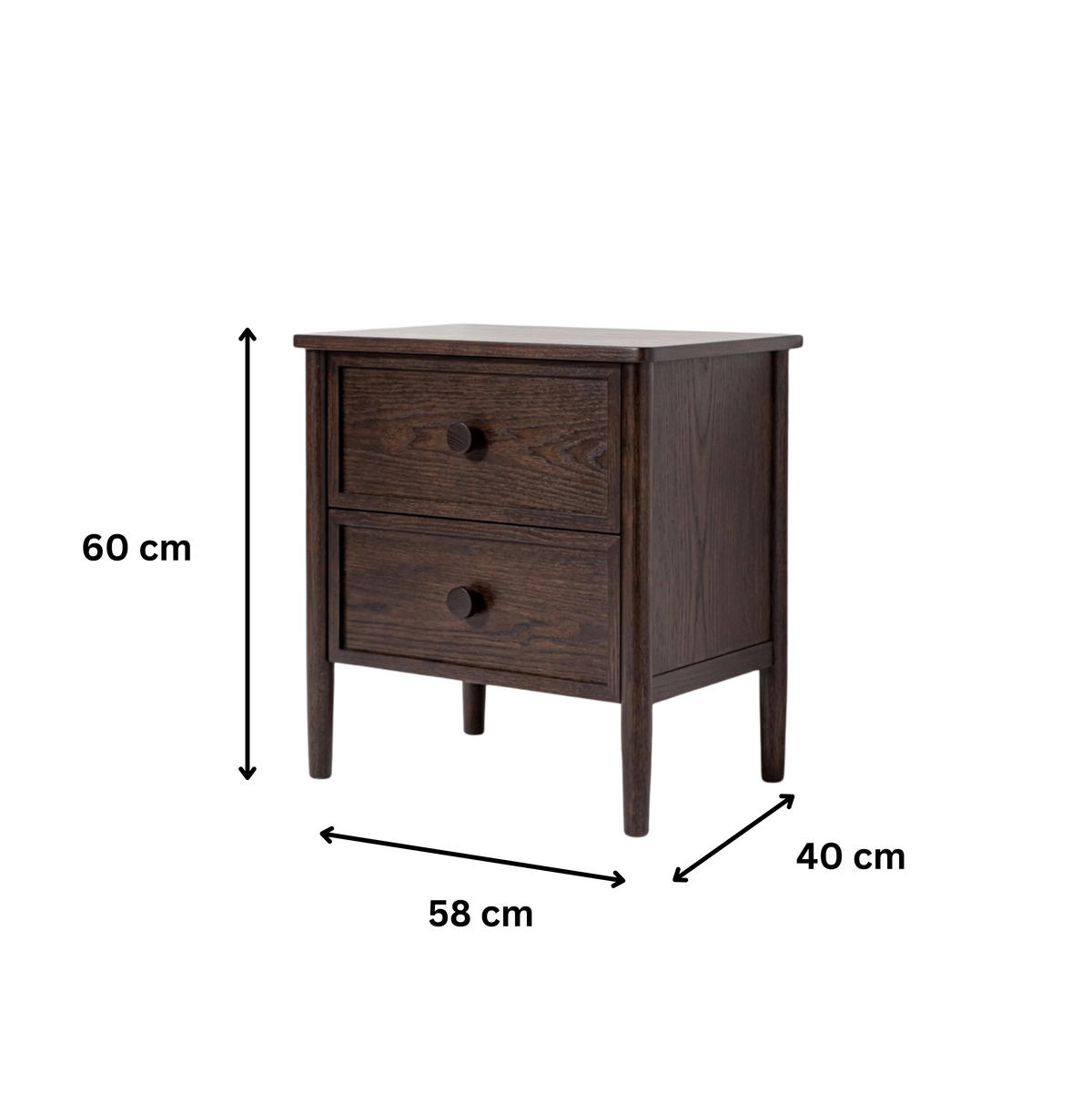 2ER Set Nachttisch Rose, Eichenholz und Eichenfurnier, Espresso - Braun, Holz (58/60/40cm) - WOODEK