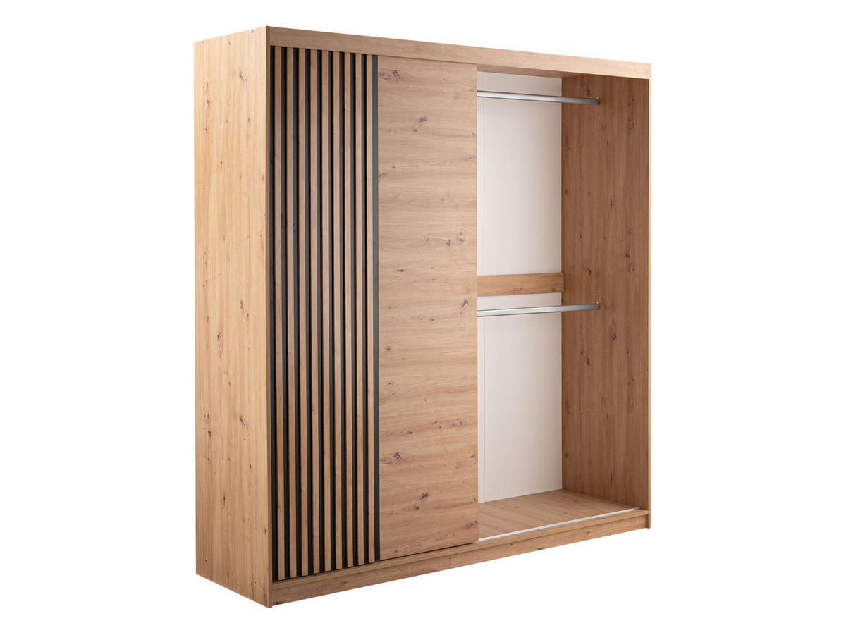 KLEIDERSCHRANK Majorka 203 - Schwarz/Eiche Artisan, Holzwerkstoff/Kunststoff (203/213/60cm) - MIRJAN24