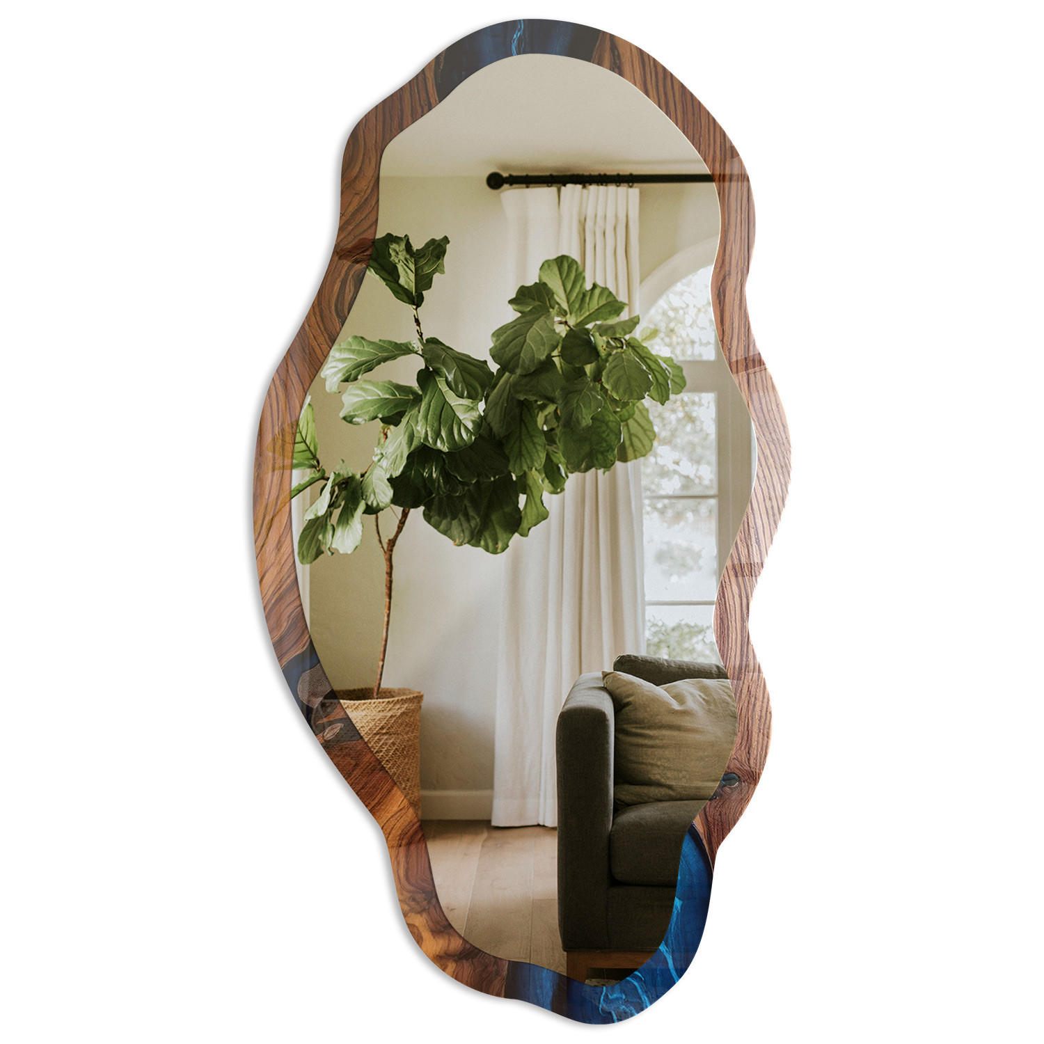 SPIEGEL 90x45 cm asymmetrisch mit Druck - Holzwasser - Transparent, Glas (45/90/0.4cm) - TULUP