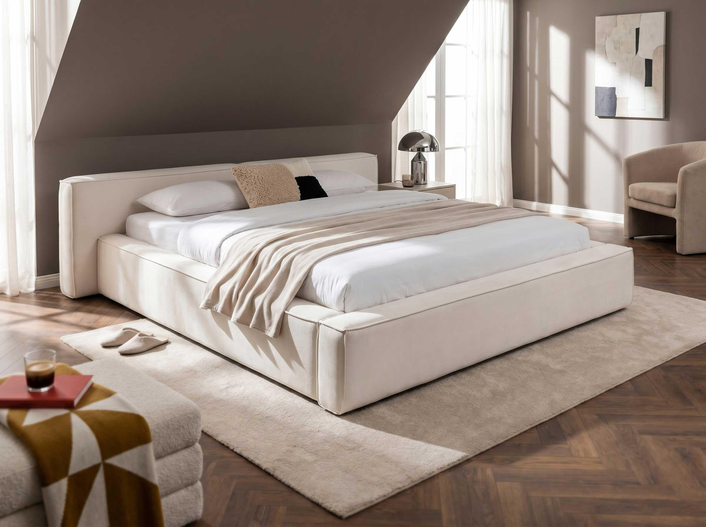 POLSTERBETT Jodie XL Low Cream 200/200 cm Samt mit Bettkasten - Creme, Textil/Metall (200/200cm) - wonello