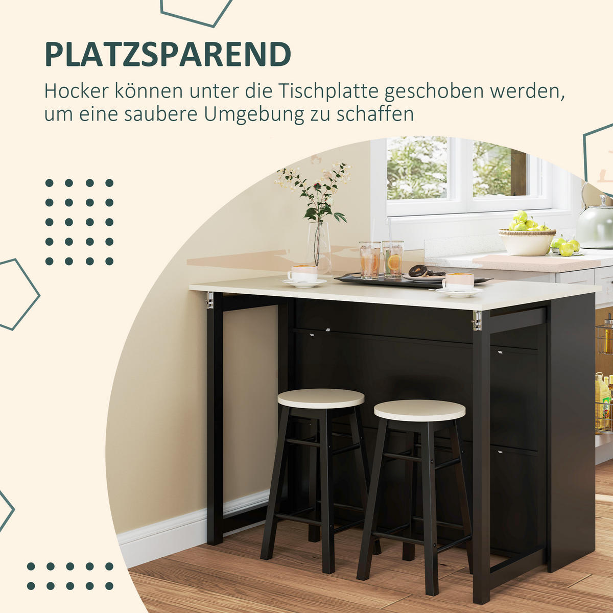BARTISCH-SET DE-39279 klappbarer Tisch mit 2 Hockern Schwarz - Schwarz, Holzwerkstoff (116/89.5/70cm) - ComfortXL