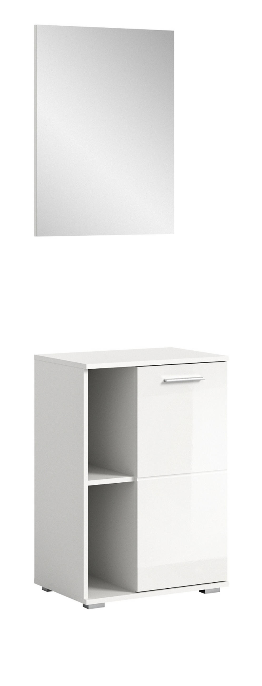 GARDEROBE Set weiß Hochglanz 2-teilig 55 cm, Kombination mit Spiegel - Weiß Hochglanz/Silberfarben, Glas/Holzwerkstoff (55/191/37cm) - Inn.Furn