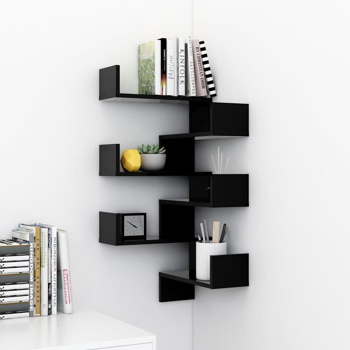 WAND-ECKREGALE 2 Stk. Schwarz 40x40x50 cm Holzwerkstoff - Schwarz, Holzwerkstoff (40/50/40cm) - furnicato