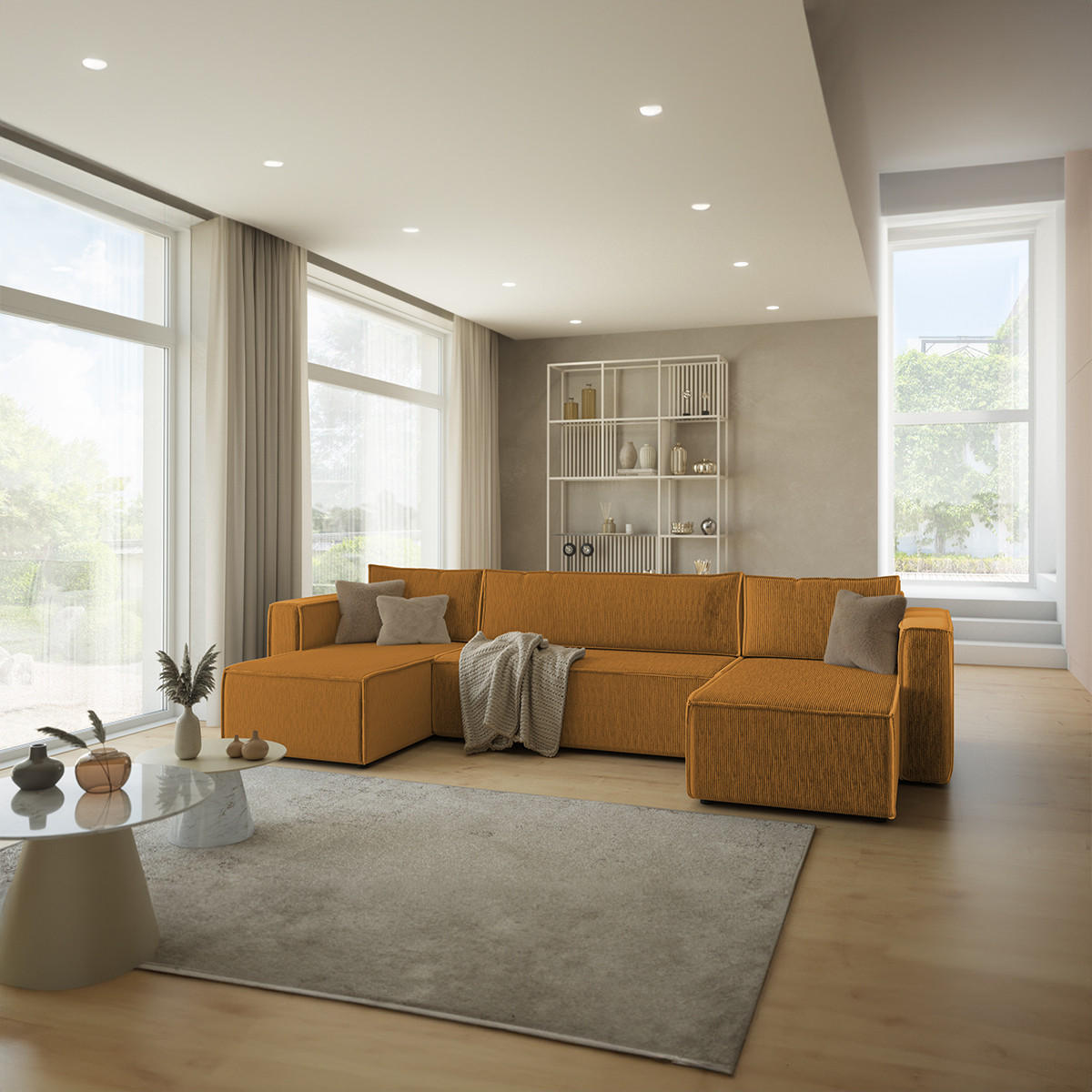 PANORAMASOFA Ezekiel 5 Sitzplätze Gelb - Gelb, Holz (309/73/145cm) - Petits-meubles