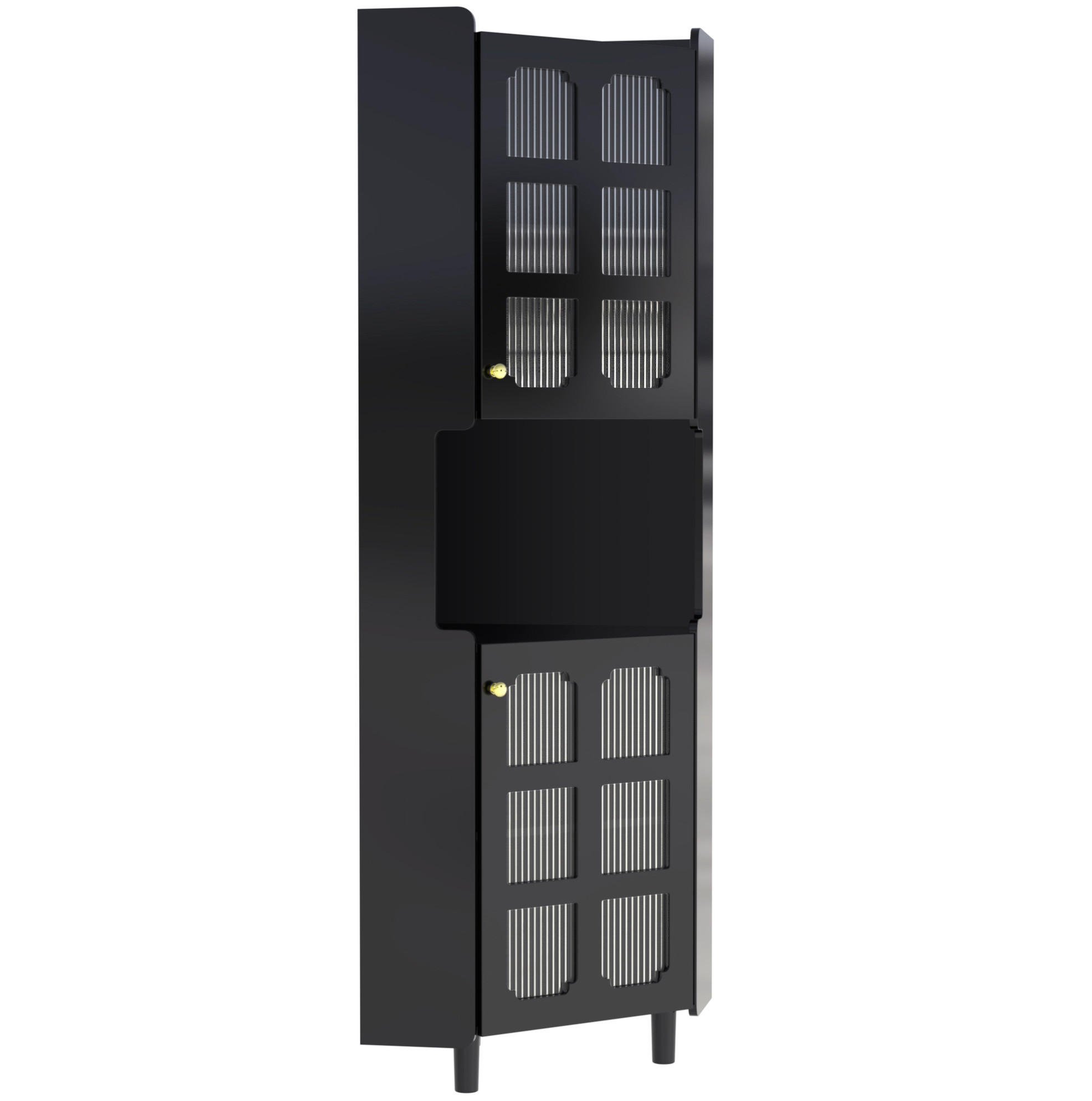 Modfu ROHOVÁ skříňka z MDF 63,5x17x157,5 cm černá s LED osvětlením, lakovaným povrchem a uzavřeným i otevřeným úložným prostorem