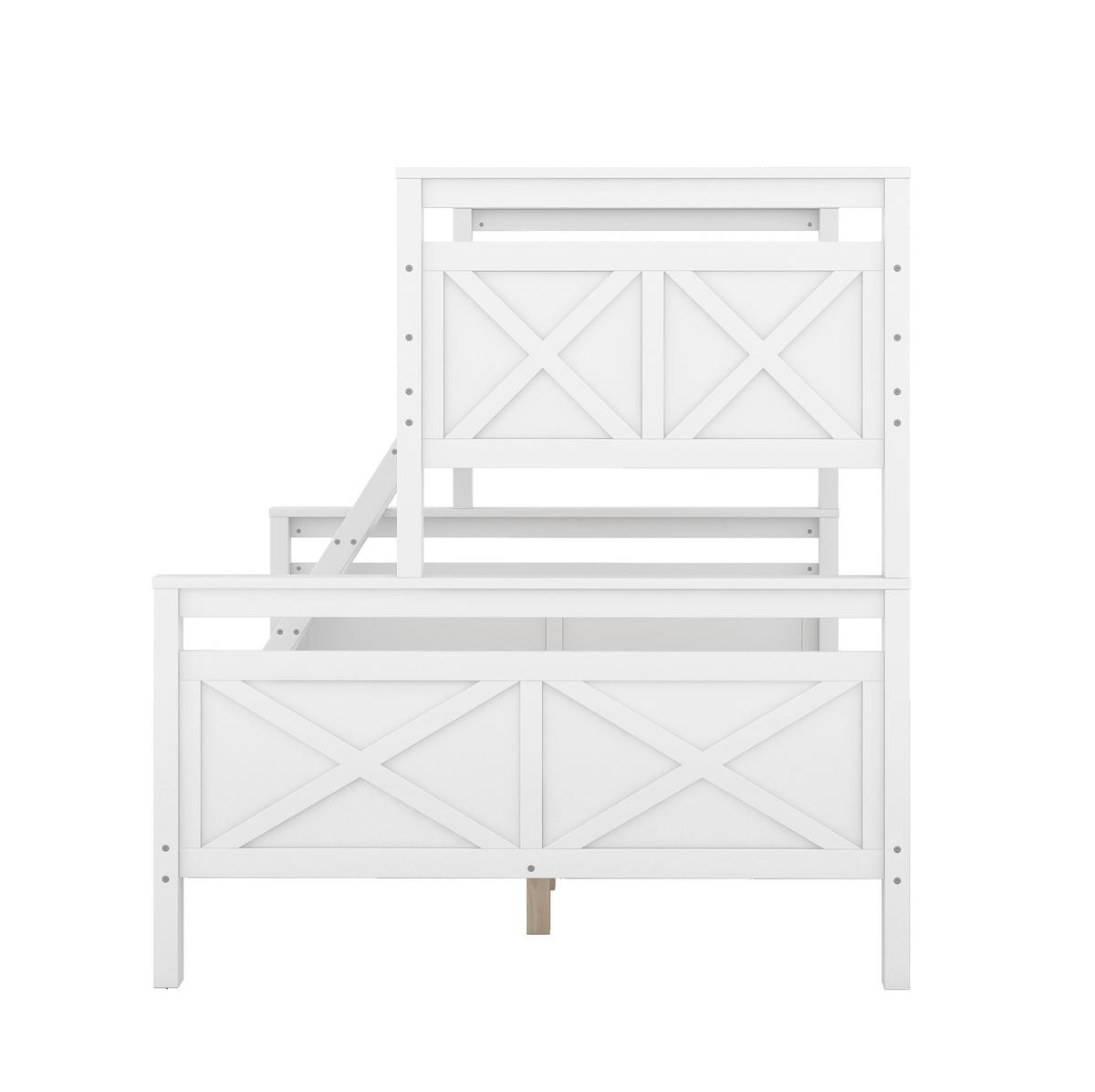 KATNI krevet od borovine 90x200 cm bijela s toboganom, ljestvama i izmjenjivim rasporedom - bijela, drvni materijal (90/200cm) - Modfu