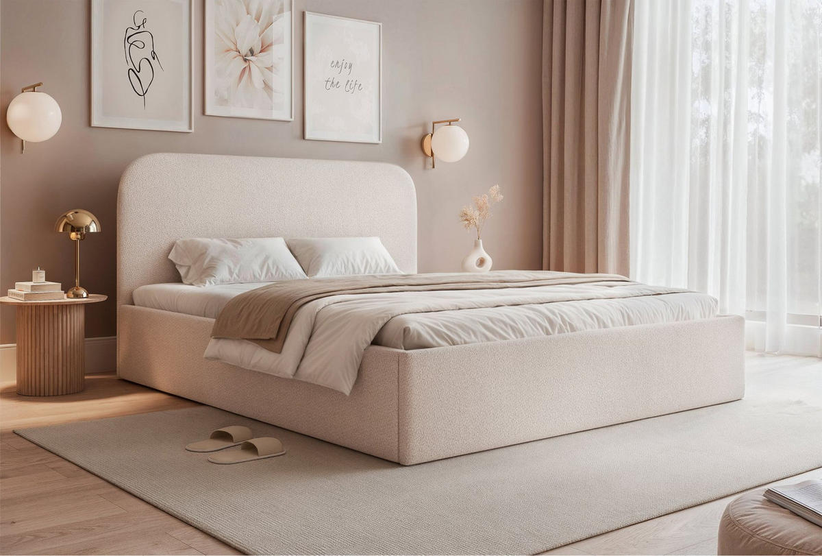 POLSTERBETT Sonvivo Hellbeige Chenille 160x200 cm - Ecru, Kunststoff/Textil (160/200cm) - Selsey