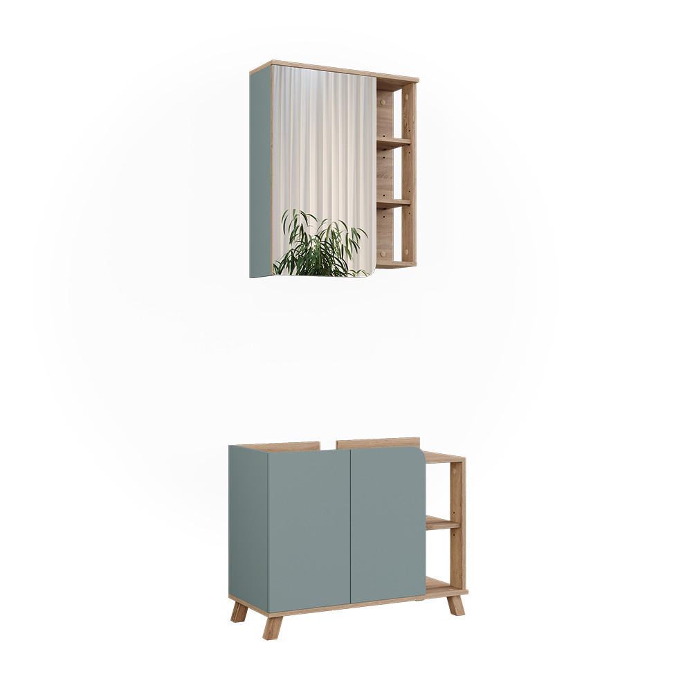 BADMÖBEL-SET Karen Sonoma/Blau 2 Teile - Blau, Holzwerkstoff (80/65/35cm) - Vicco