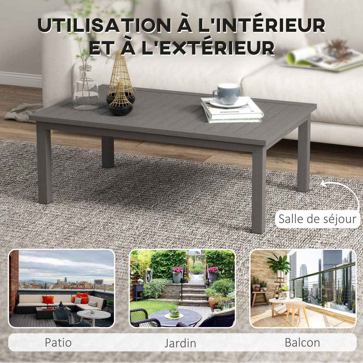 GARTENBEISTELLTISCH DE-14103 rechteckig, Aluminium-Lattenrost 100x60 cm Braun - Braun, Metall (100/60/37cm) - ComfortXL