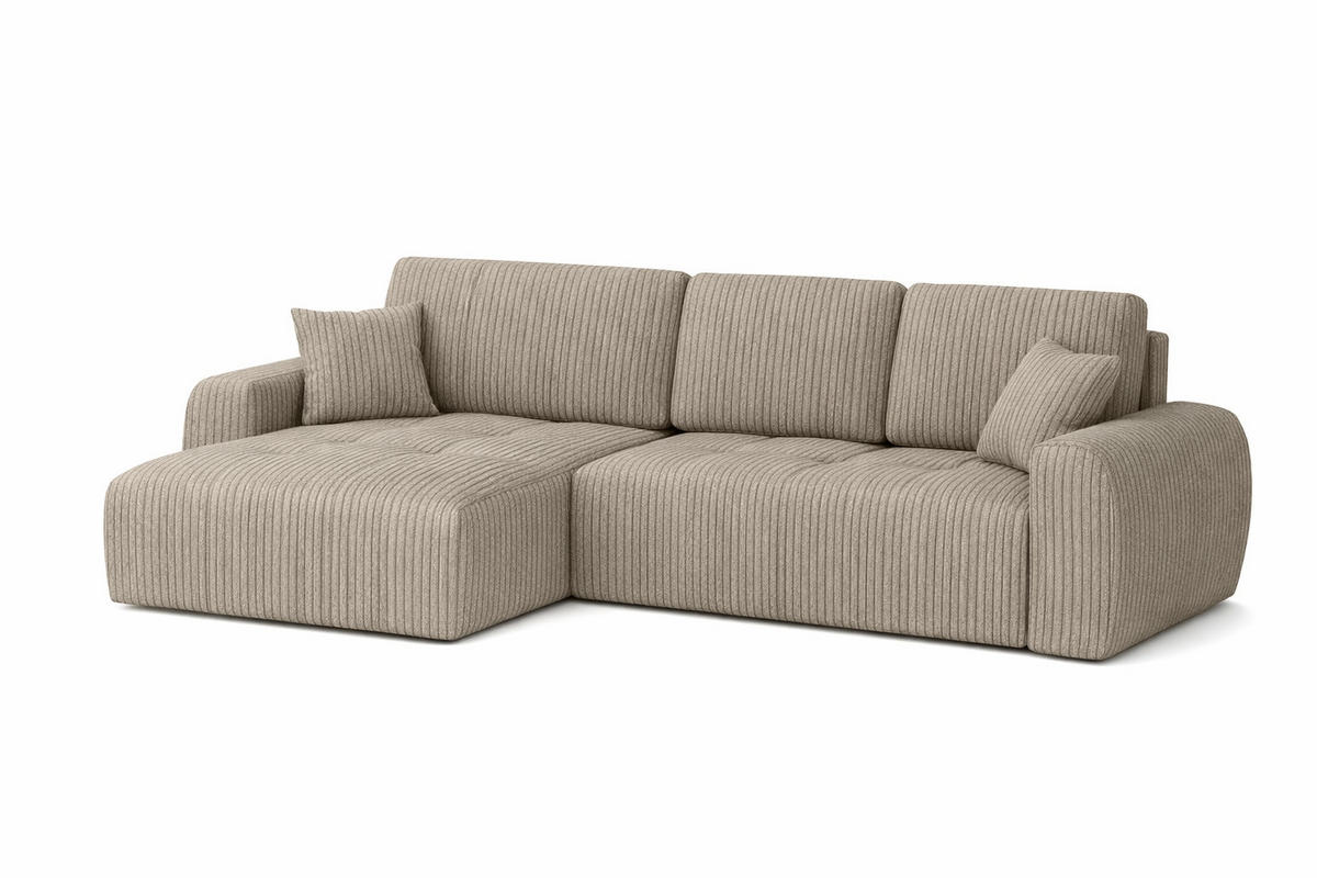 ECKSOFA Mit Schlaffunktion Und Bettkasten L-Form Ivo XL, Cordstoff Poso, Dunkelbeige, Links - Beige, Holz (280/142cm) - Kaiser Möbel