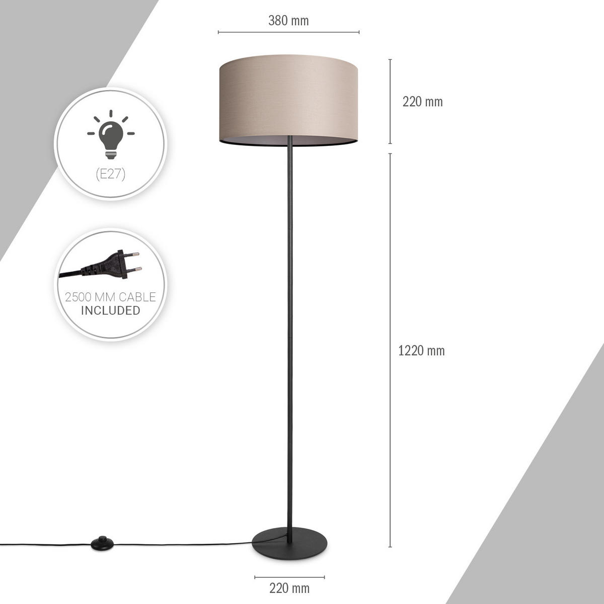 STEHLEUCHTE Luca Fl - Ecru, Metall (38/38/144cm) - Paco Home