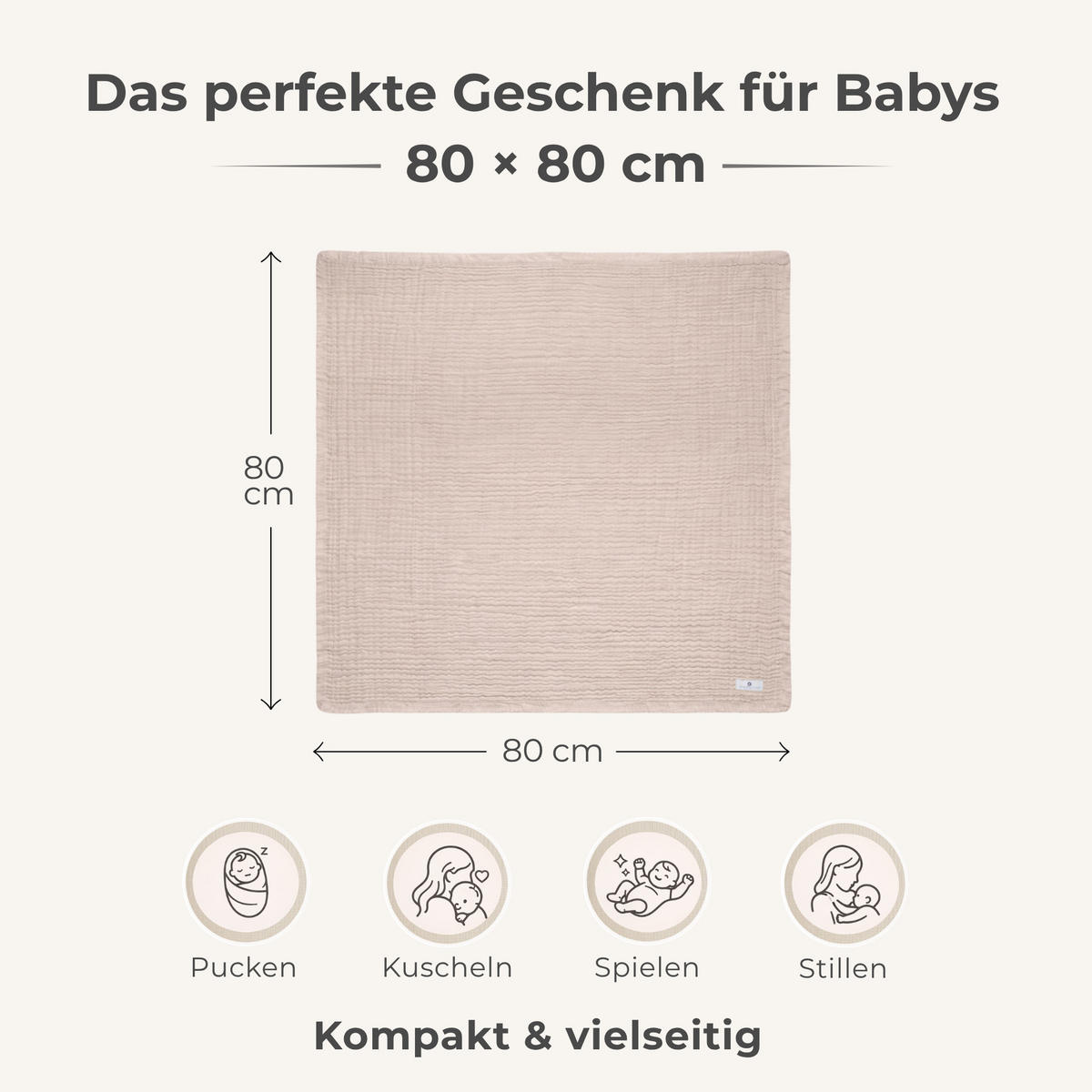 MUSSELINDECKE Babydecke Einschlagdecke Baumwolle atmungsaktiv - Beige, Textil (80/80cm) - nordic coast company