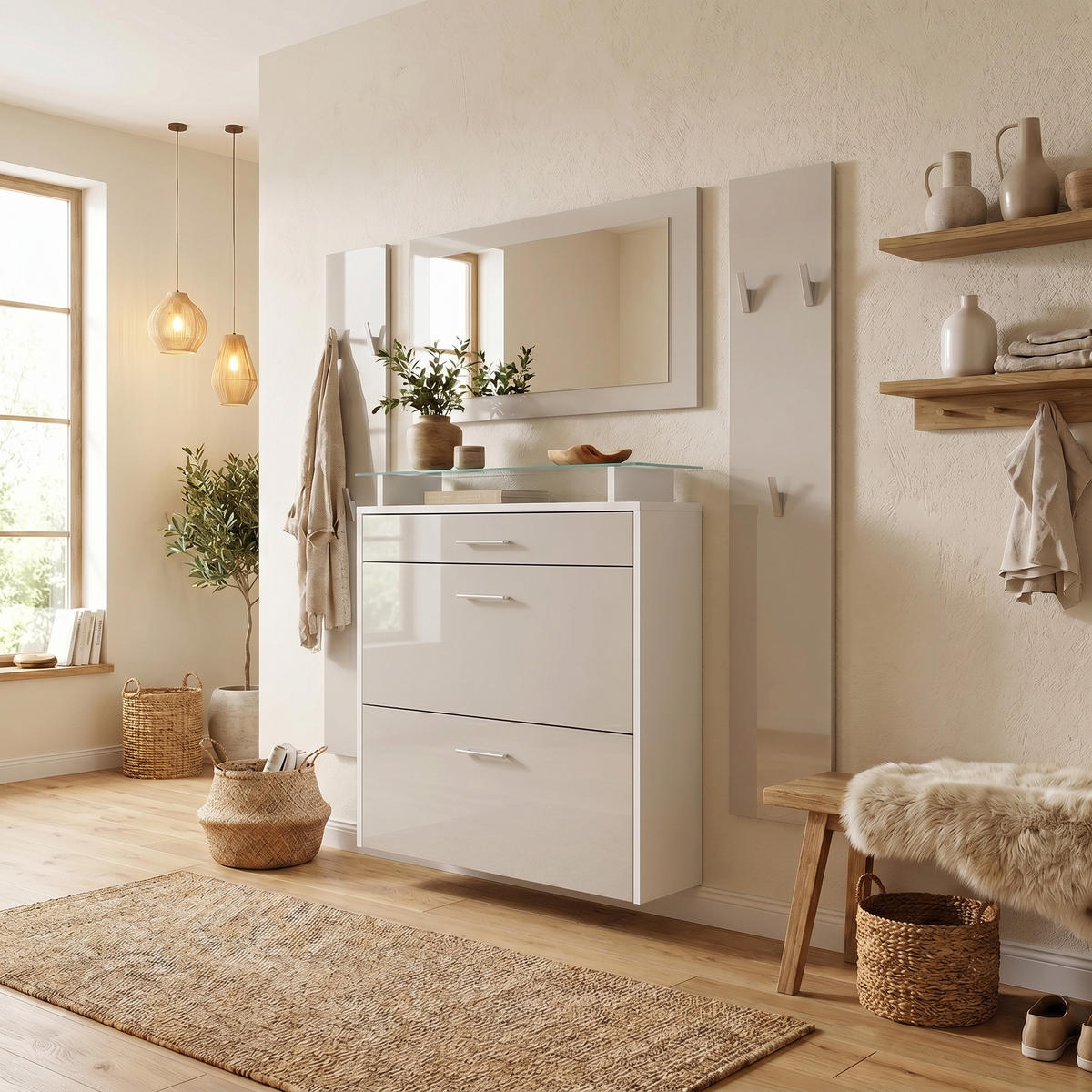 GARDEROBE Malea Front in Sandgrau Hochglanz - Sandfarben, Holzwerkstoff (180/180/23cm) - Vladon
