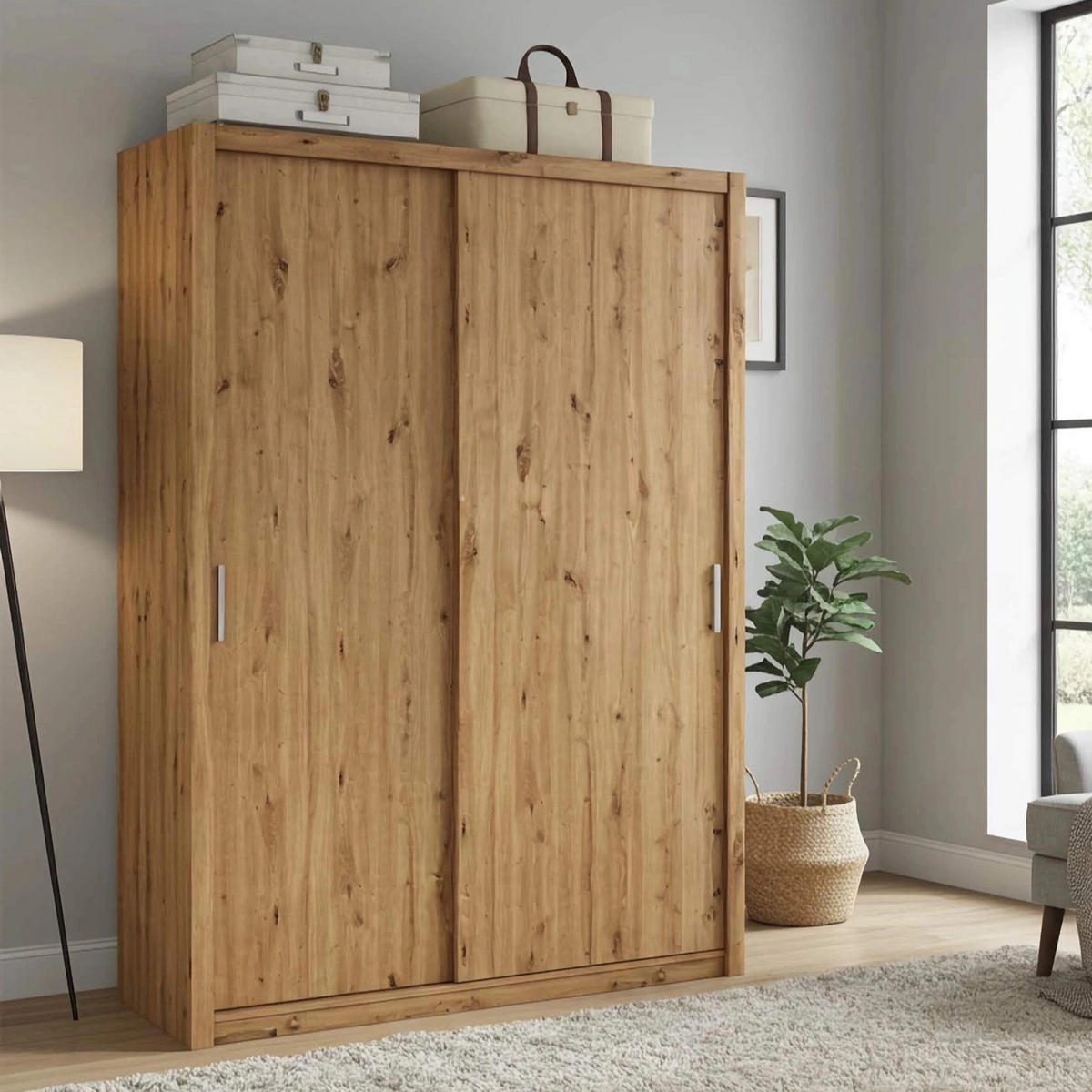 SCHIEBETÜRENSCHRANK Tamiza 180/215/62 2-türig - Silberfarben/Eiche Artisan, Holzwerkstoff/Kunststoff (180/215/62cm) - Ravio