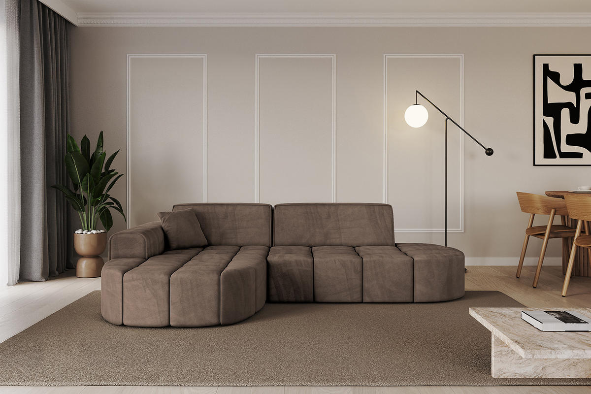 ECKSOFA Ottomane Links LIVO-L1 - 252x173x79,5 cm Braun - Braun, Holzwerkstoff/Textil (252/173cm) - ALTDECOR