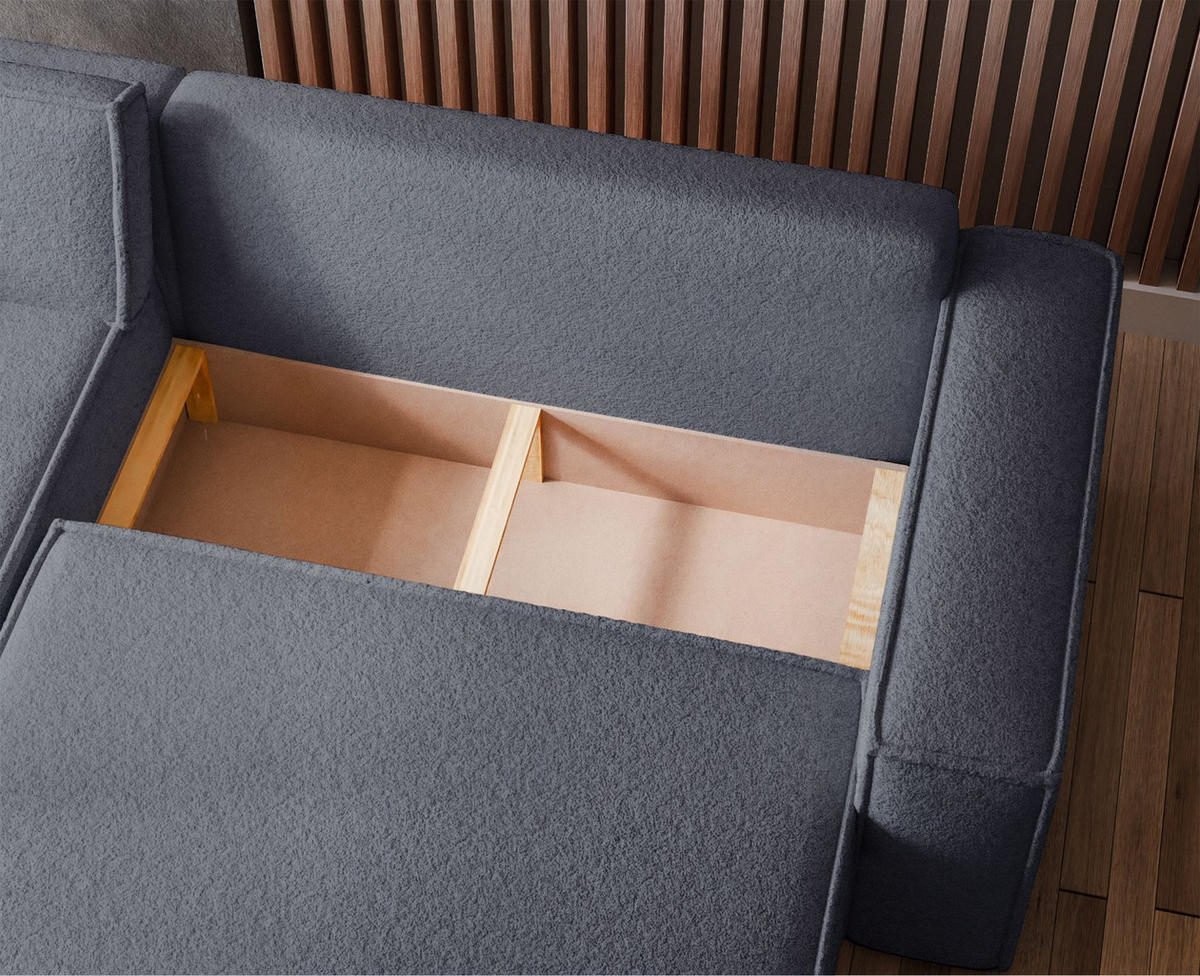 ECKSOFA Scarlo Dunkelgrau Bouclé-Bezug - Dunkelgrau/Schwarz, Kunststoff/Textil (244/145cm) - Selsey