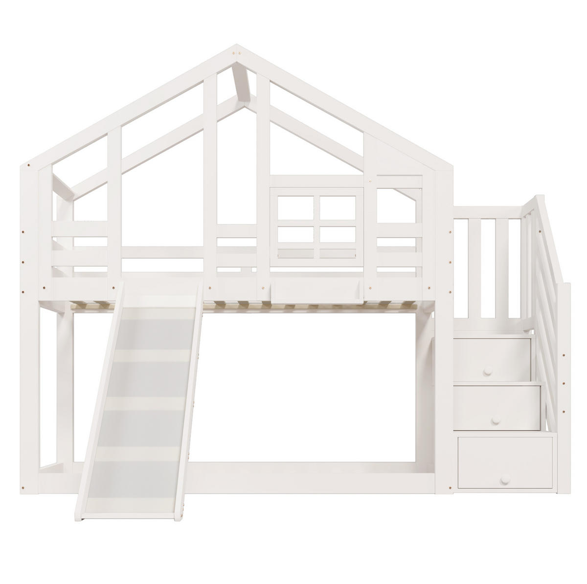 ETAGENBETT aus Kiefer-Massivholz und MDF 90x200 cm Weiß mit Rutsche und Stauraumtreppe - Weiß, Holzwerkstoff (90/200cm) - IVMEU