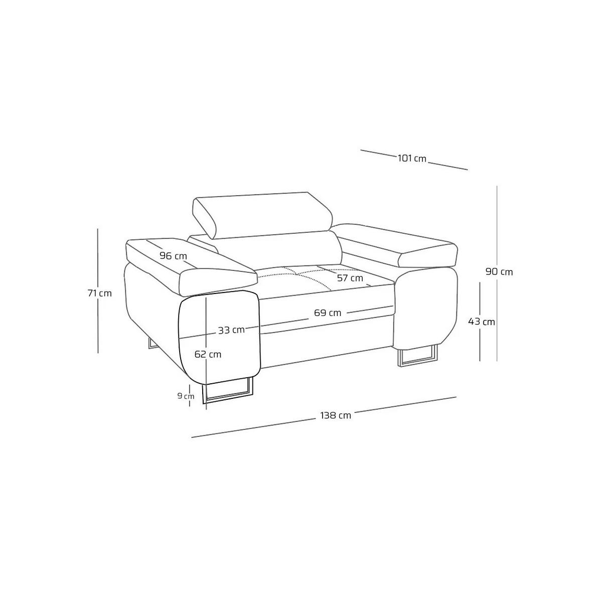 SESSEL WILD mit verstellbare Kopfstütze Velours Creme - Chromfarben/Creme, Holz/Textil (130/100/101cm) - Muffo