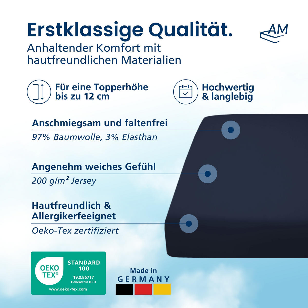 SPANNBETTLAKEN TOPPER 120/190/12 cm Dunkelblau - Dunkelblau, Textil (120/190cm) - AM Qualitätsmatratzen