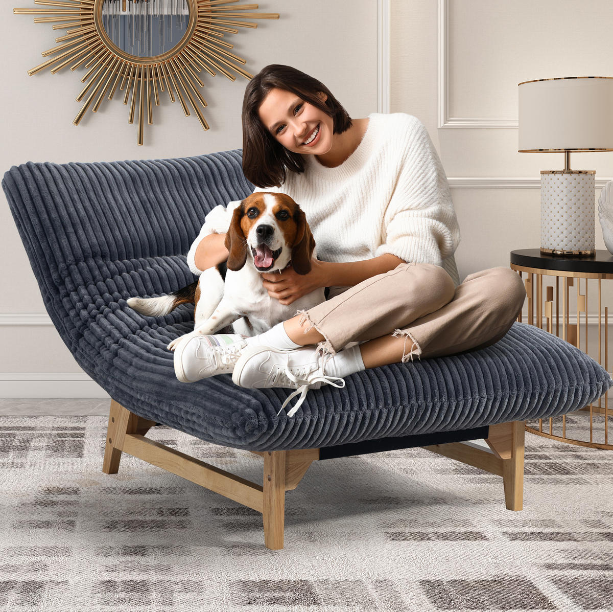 SESSEL Grau aus Cord mit Rückenlehne,100/120/76 cm - Grau, Textil (100/76/120cm) - BEAOK