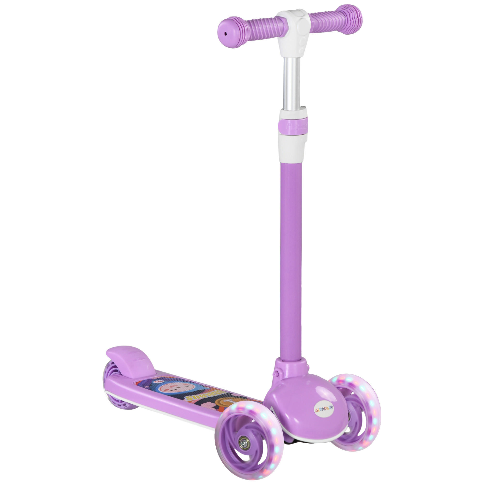 ROLLER Kinder Scooter mit LED Rädern 120 mm Rollen Aluminium-Roller klappbar - Violett, Kunststoff (52/29/76cm) - AIYAPLAY