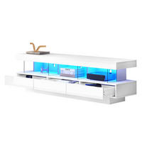 TV-SCHRANK Hochglanz Weiß mit 3 Glasfächern und LED-App Steuerung 160/38/50.5 cm - Weiß, Holzwerkstoff (160/50.5/38cm) - Redom