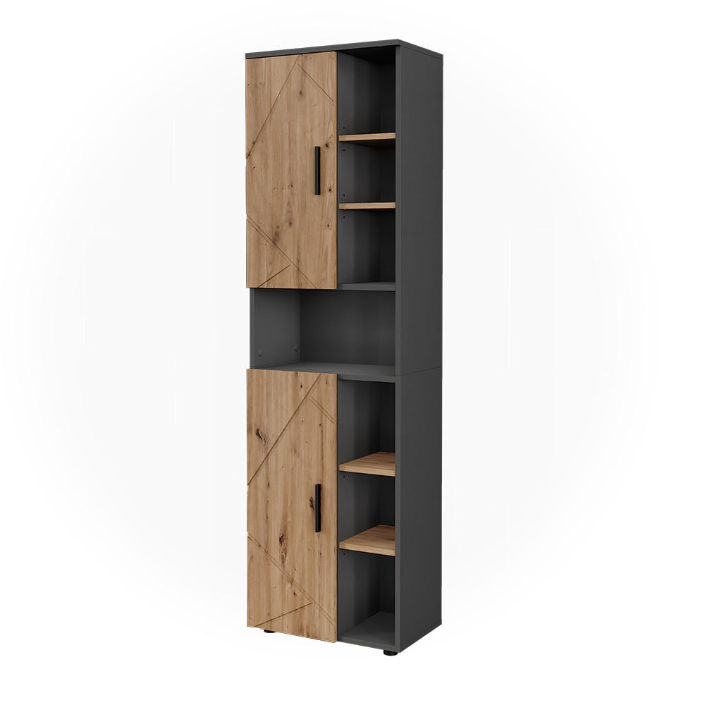 HOCHSCHRANK Irma Anthrazit/Artisan 50 x 172 cm mit 2 Türen - Anthrazit/Eiche Artisan, Holzwerkstoff (50/172/30cm) - Vicco
