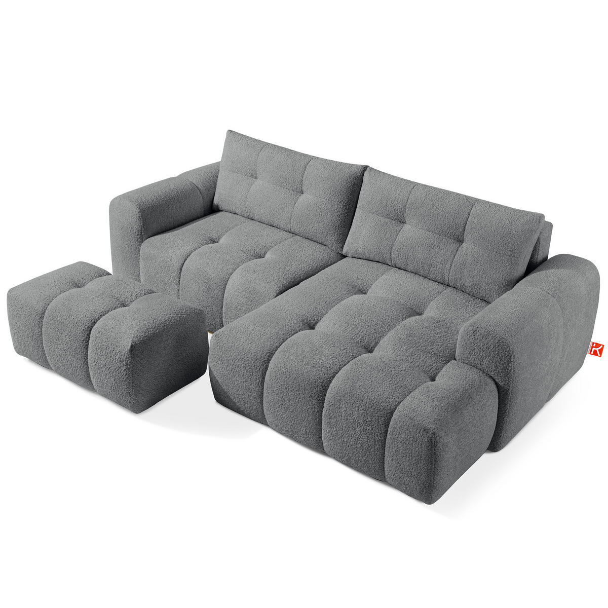 ECKSOFA RECHTS RAVIA, Bouclé, Dunkelgrau - Dunkelgrau, Holz/Textil (256/104cm) - KONSIMO®