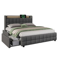 POLSTERBETT mit USB und LED 180x200 cm Grau mit 4 Schubladen - Grau, Holz (180/200cm) - Meubliv