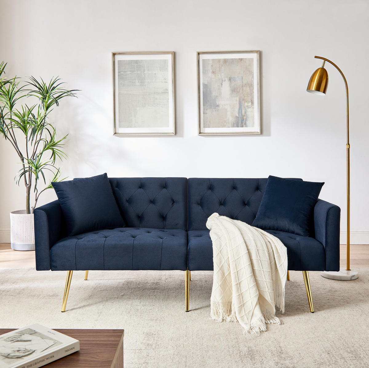 SOFA 2-Sitzer mit 3-fach verstellbarer Rückenlehne Blau Samt - Blau, Holzwerkstoff (177/74/78cm) - Meubliv