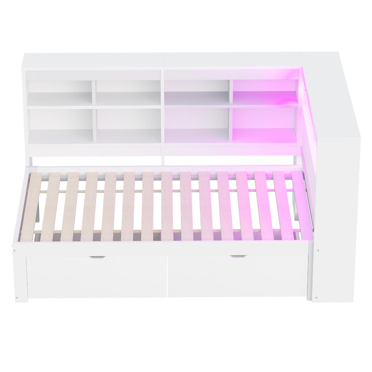 SCHLAFSOFA 90/200 cm in Weiß mit Schubladen, LED und USB - Weiß, Holz/Holzwerkstoff (90/200cm) - CHICFURN