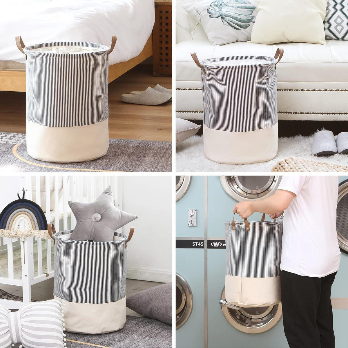 WÄSCHEKORB Streifenmuster Canvas 43 Liter - Multicolor, Textil (35.1/45/45cm)