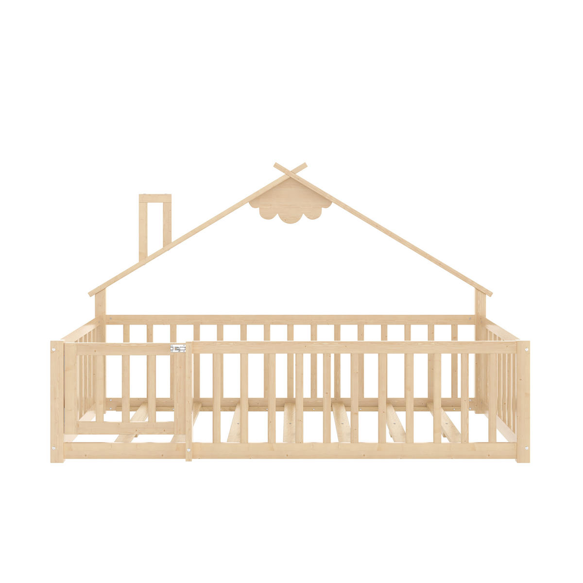 FLACHBETT 90x190cm Natur Kiefer Kinderbett Hausleiste Geländer - Naturfarben, Holz (90/190cm) - FLIEKS