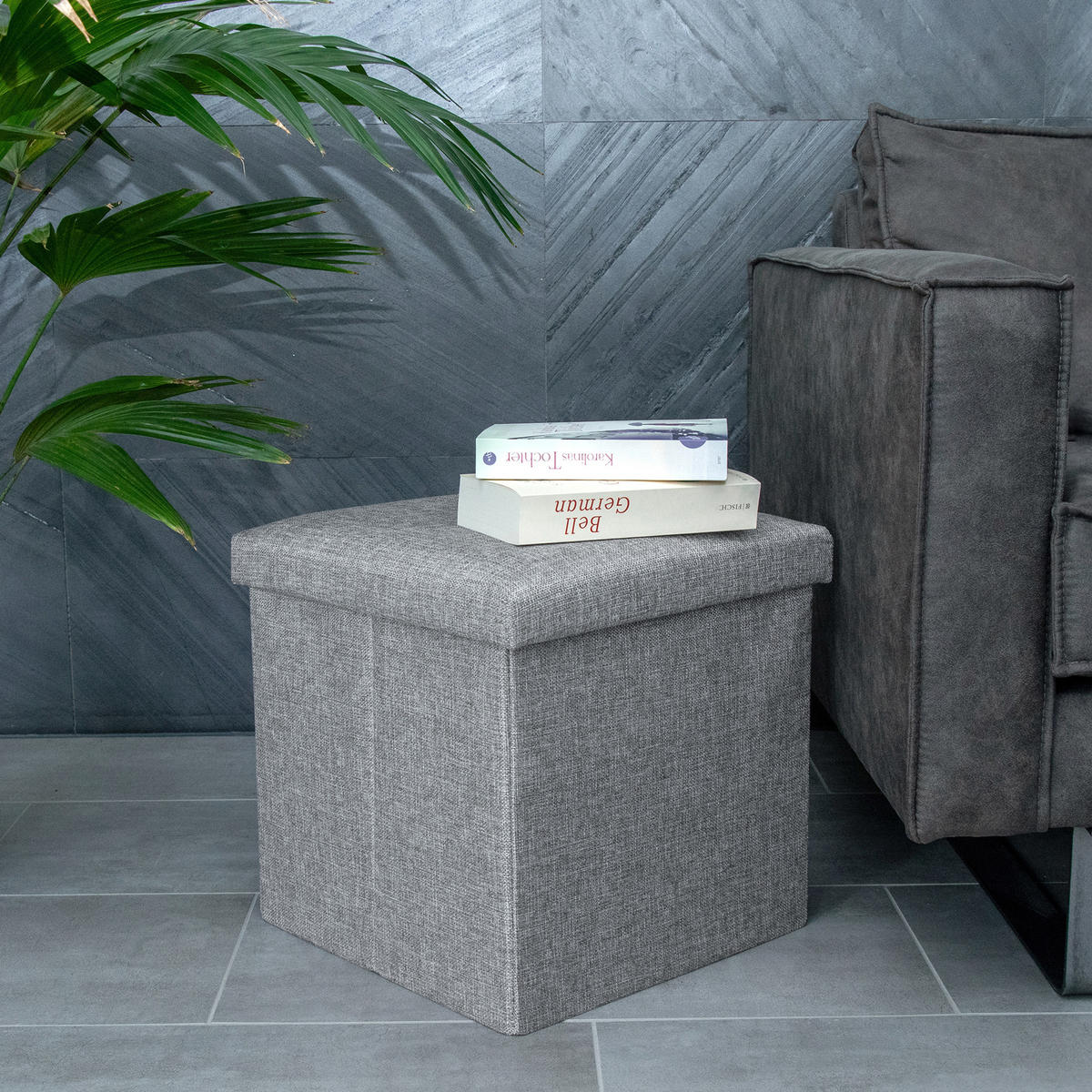 SITZBOX mit Stauraum 30/30/30 cm (Grau) - Grau, Textil (38/38/38cm) - Intirilife