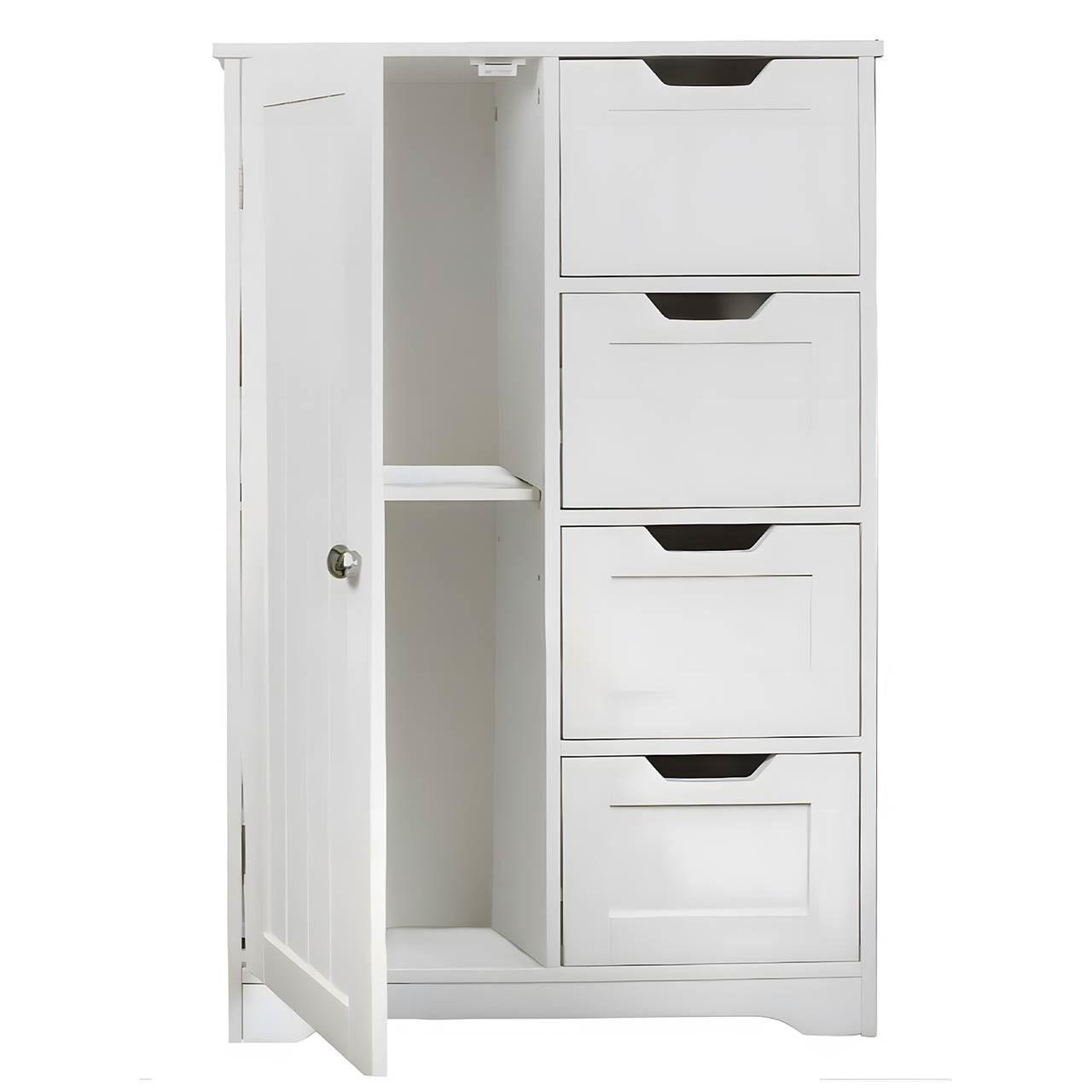 BADEZIMMERSCHRANK MDF Weiß 4 Schubladen 1 Tür 60x30x80 cm - Weiß, Holzwerkstoff (60/81/30cm) - Begryf