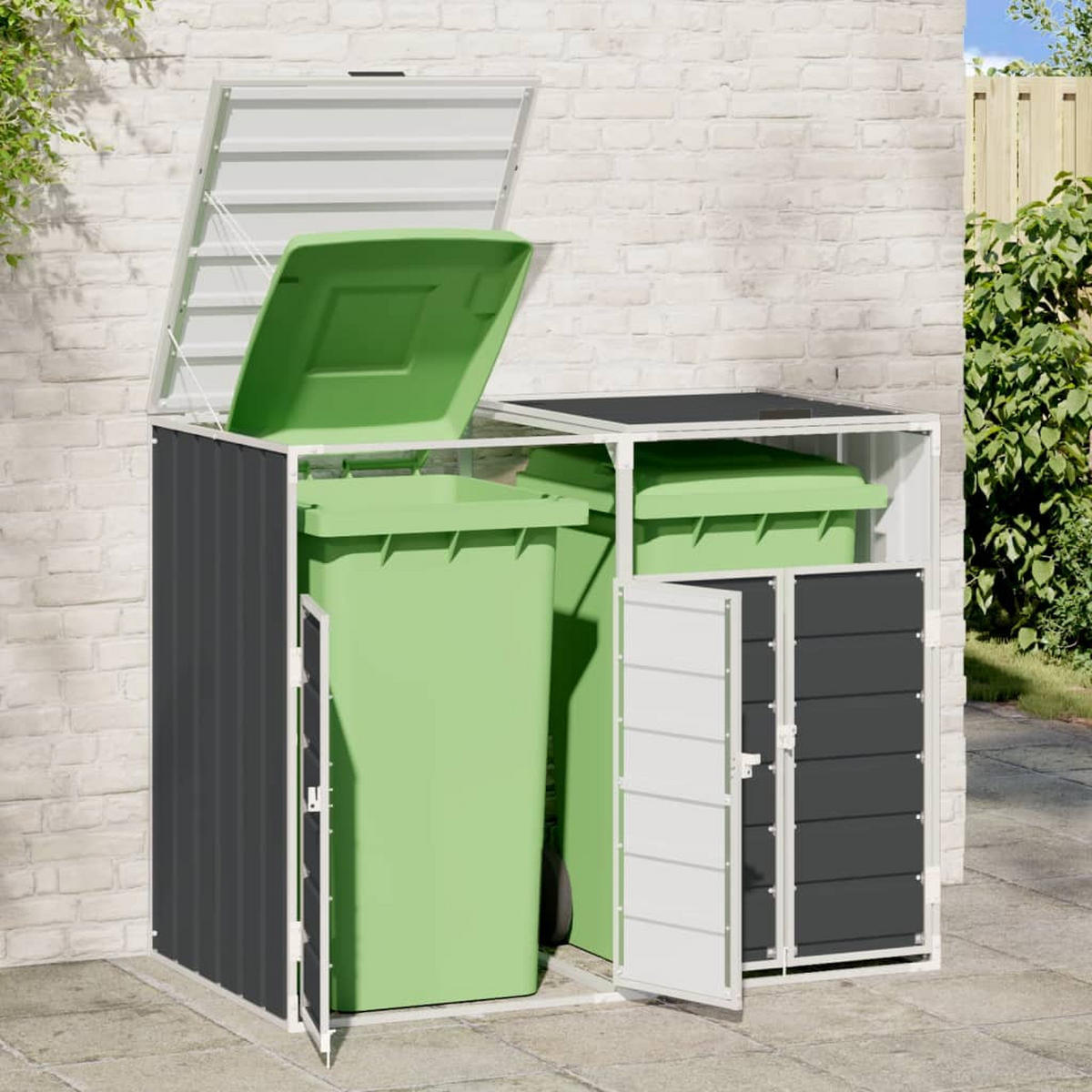 MÜLLTONNENBOX Für 2 Tonnen Anthrazit 144/81/113 Cm Stahl - Anthrazit, Metall (81/113/144cm) - vidaXL