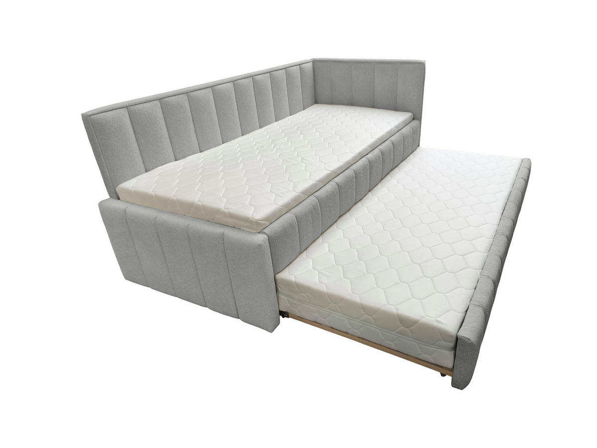 POLSTER-KINDERBETT LUKA 90x200 cm, rechts, mit Ausziehbett – Grau - Grau, Textil - KS Home Concept