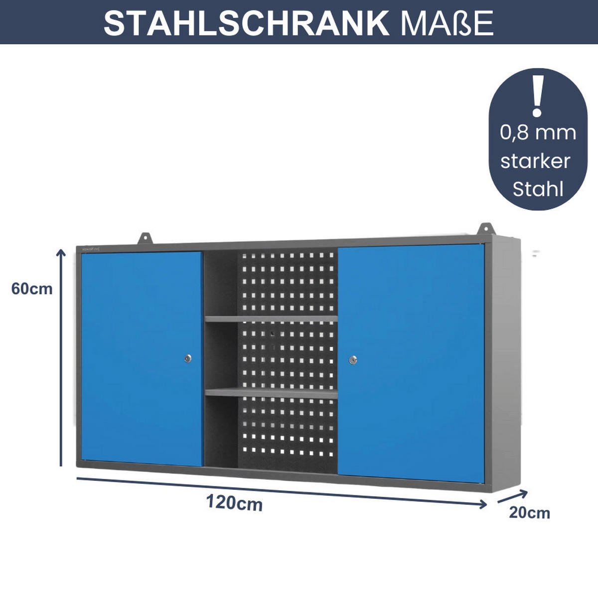 HÄNGESCHRANK Werkstatt abschließbar OLIS 60x120x20cm Anthrazit-Blau - Anthrazit, Metall (120/60/20cm) - DELUKE