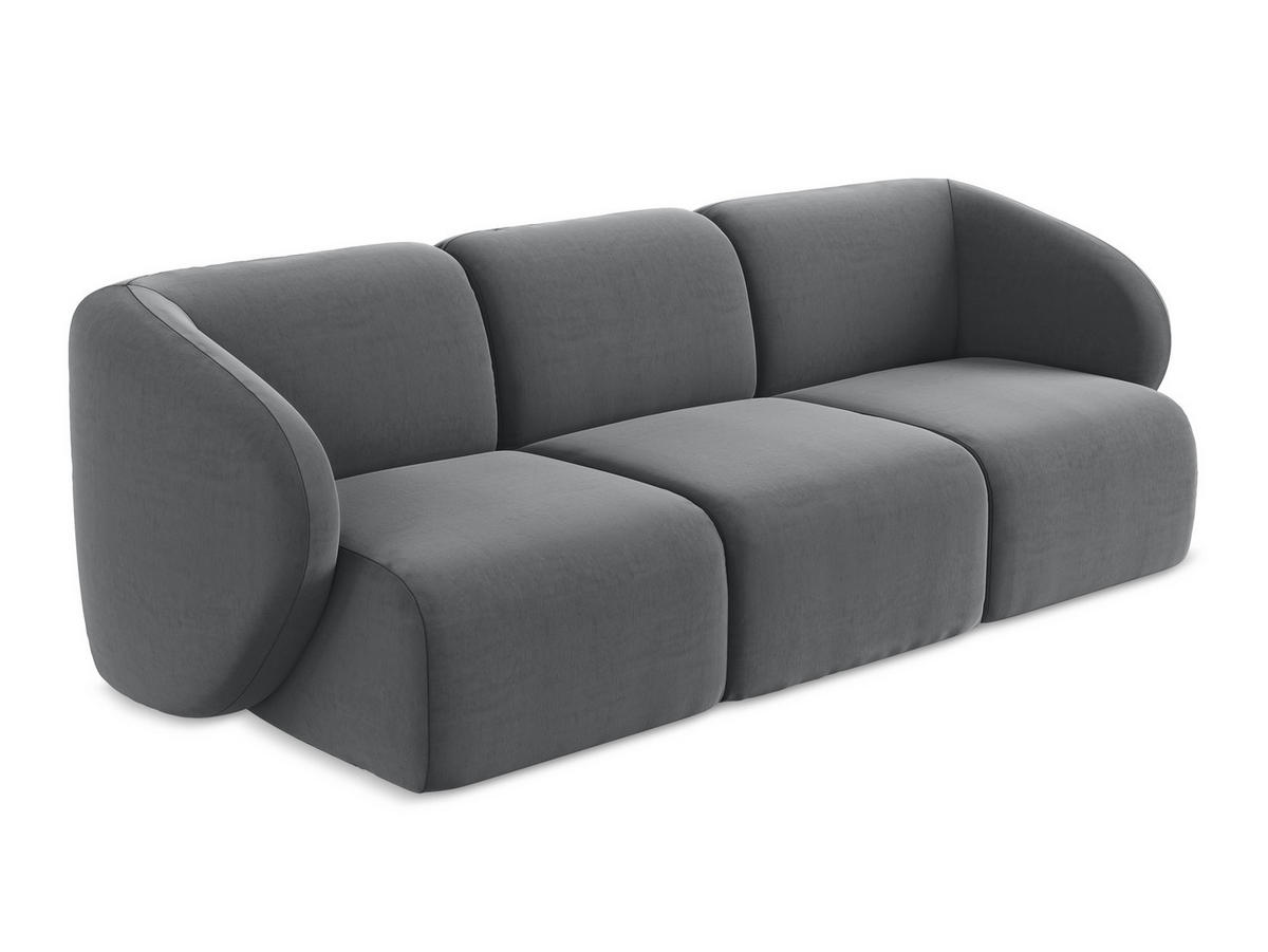 3-SITZER SOFA Samt Stoff Grau - Edelstahlfarben/Schwarz, Holzwerkstoff/Kunststoff (244/75/94cm) - Makamii