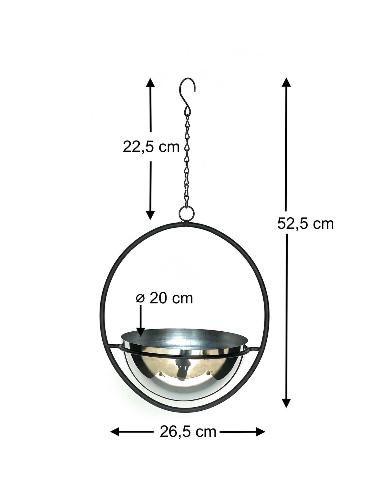 BLUMENAMPEL Innen Metall Wand 53 cm 96087 M mit Topf Silber - Schwarz, Metall (20/10/20cm) - DanDiBo