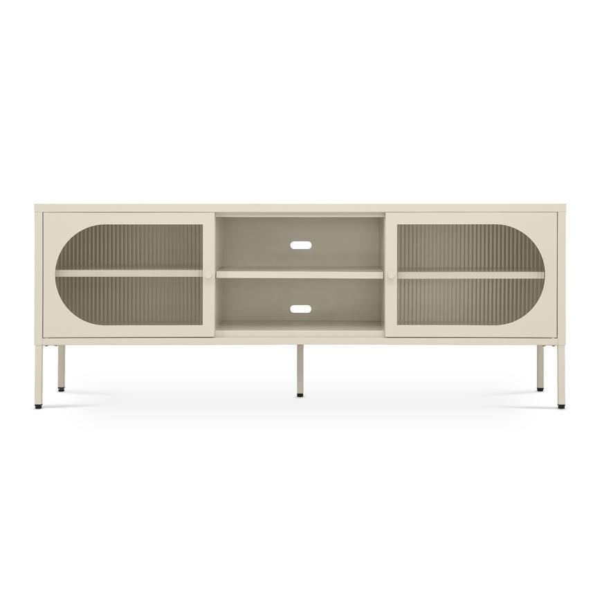 TV-LOWBOARD Industrielles aus beigem Metall, 160 cm, 2 Türen aus geriffeltem Glas - COME - Beige, Metall (160/60/40cm) - Sicaan