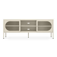 TV-LOWBOARD Industrielles aus beigem Metall, 160 cm, 2 Türen aus geriffeltem Glas - COME - Beige, Metall (160/60/40cm) - Sicaan