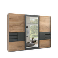 SCHWEBETÜRENSCHRANK 3-türig B273/H213/64cm, Eiche Dekor mit Absetzungen in Grafit, Passepartout&Spiegel&Schubladen,Kleiderschrank inkl.Vollaus./ 22506 - Blau/Eichefarben, Holzwerkstoff/Metall (273/213/64cm) - luma-home