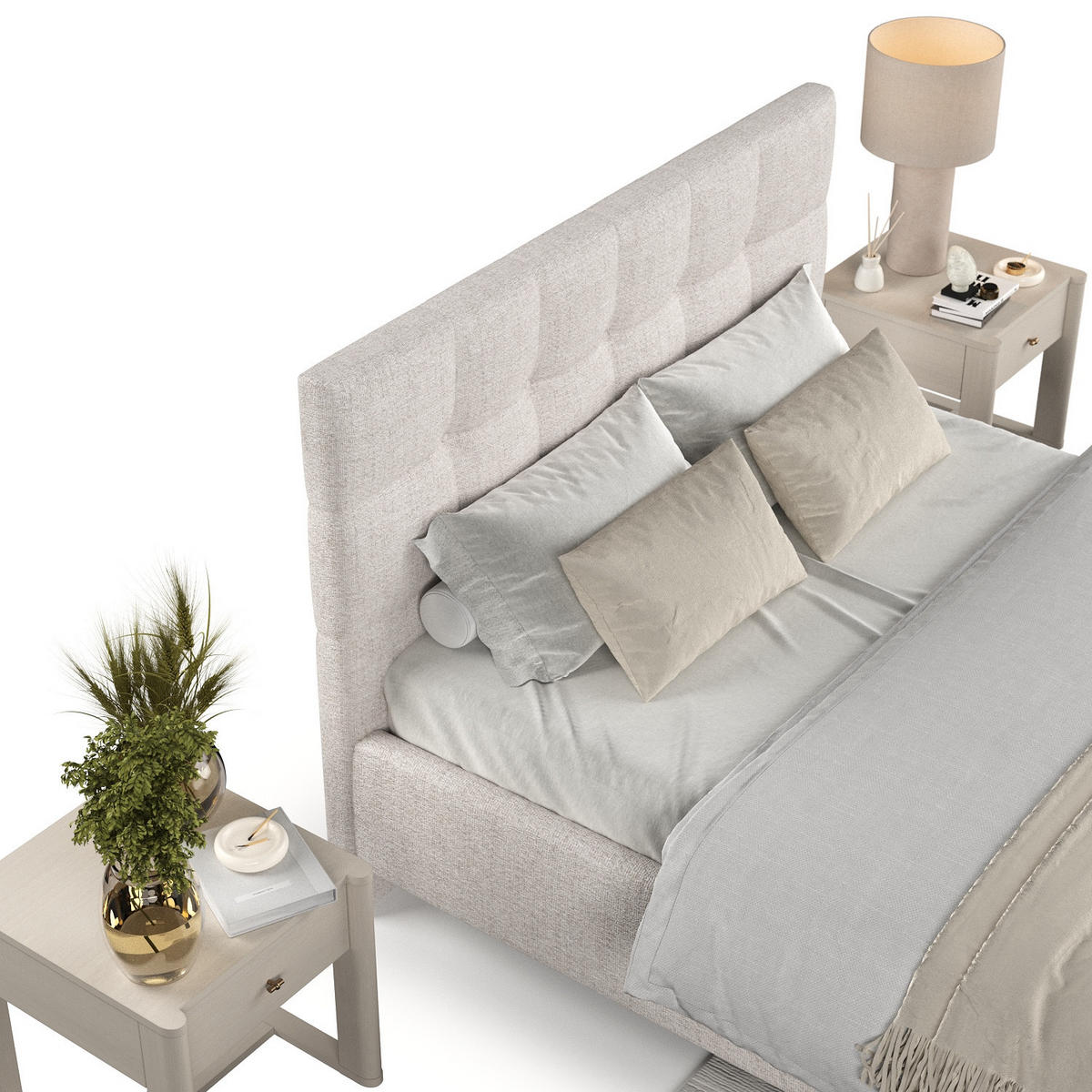 POLSTERBETT Cora 120/200 cm Hellbeige im Neve Stoff - Sandfarben/Naturfarben, Holz/Holzwerkstoff (120/200cm) - AltaBeds